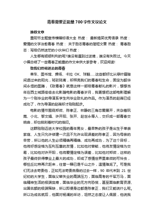 青春需要正能量700字作文议论文