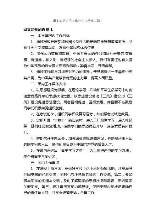 团支部书记的工作计划（精选6篇）