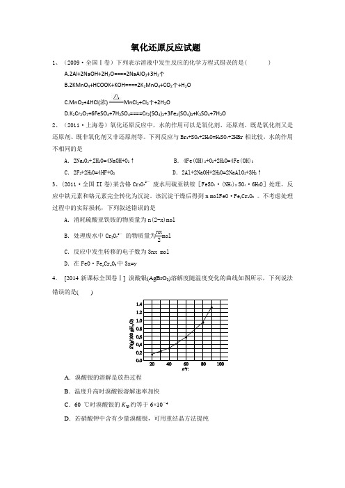 全国1卷高考化学试题分类氧化还原反应试题