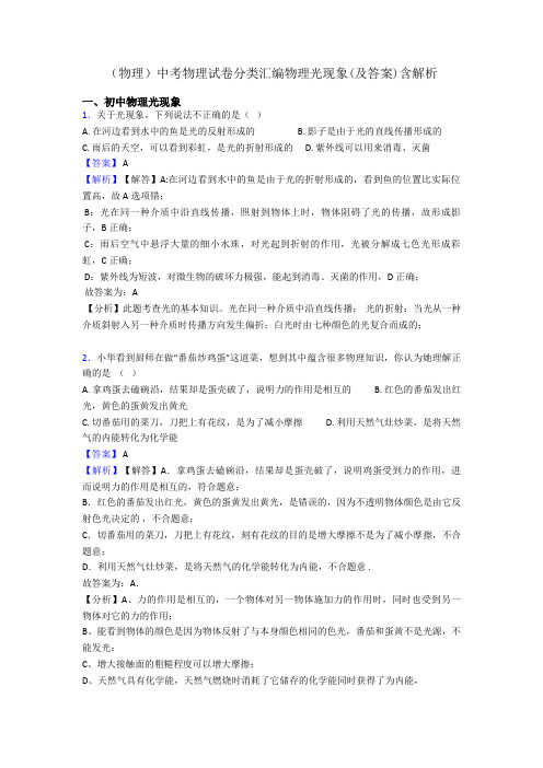 (物理)中考物理试卷分类汇编物理光现象(及答案)含解析