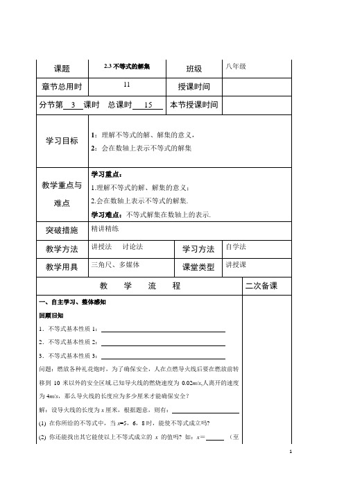 2.3 不等式的解集 教案