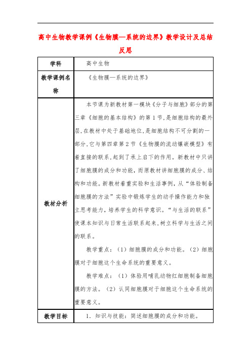 高中生物教学课例《生物膜—系统的边界》课程思政核心素养教学设计及总结反思