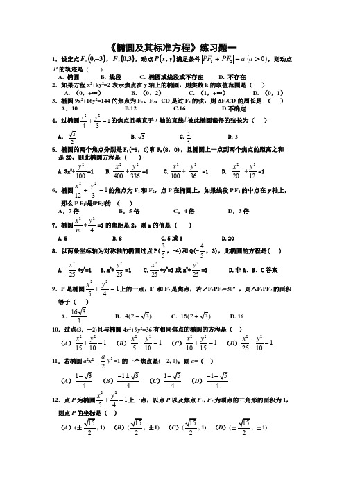 椭圆及其标准方程练习题一