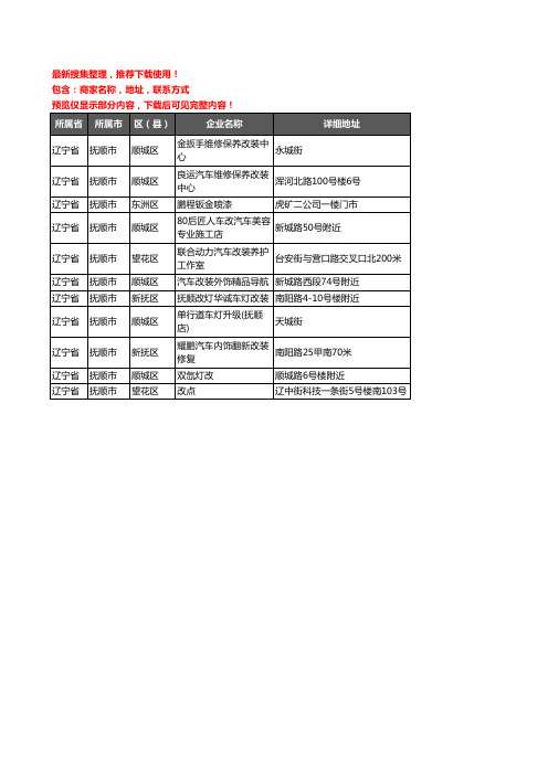 新版辽宁省抚顺市汽车改装企业公司商家户名录单联系方式地址大全11家