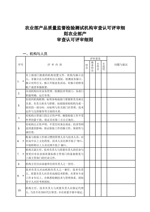 农业部产品质量监督检验测试机构审查认可评审细则农业部产