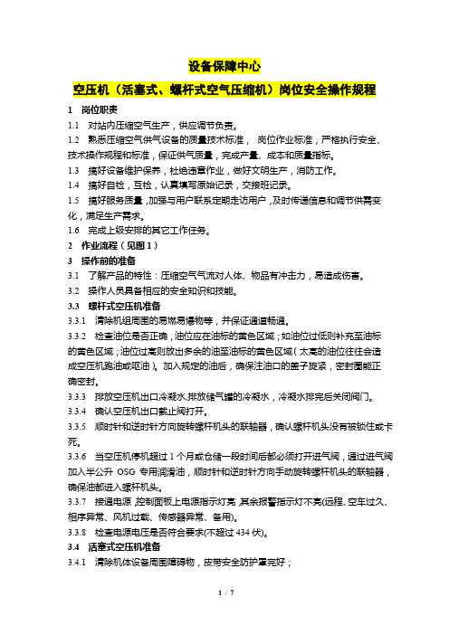 空压机(活塞式、螺杆式空气压缩机)岗位安全操作规程(附作业流程)