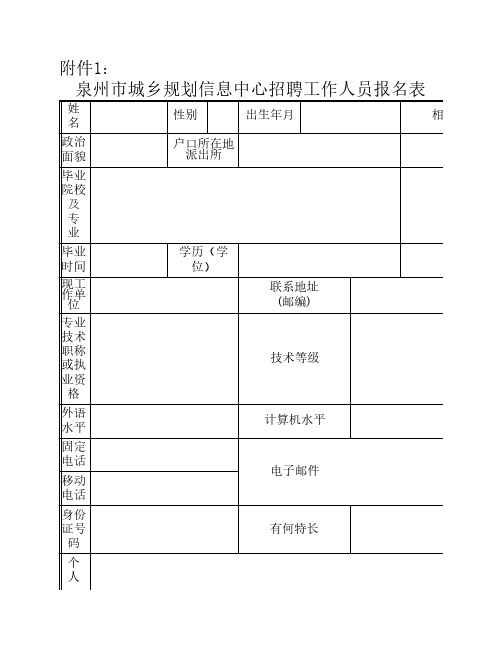 泉州市城乡规划信息中心招聘工作人员报名表