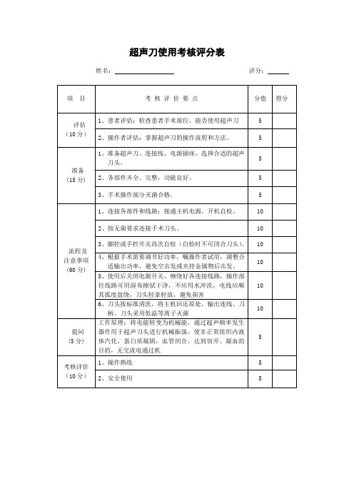 超声刀使用考核评分表