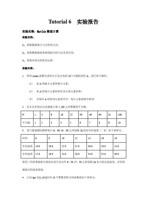 实验6 Matlab数值计算实验报告