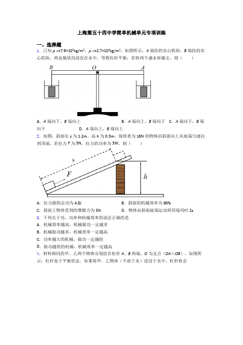 上海第五十四中学简单机械单元专项训练