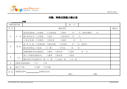 关键特殊过程能力确认表