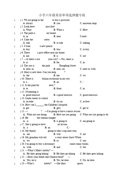 六年级上册英语试题-单项选择专练 人教(PEP)(含答案)