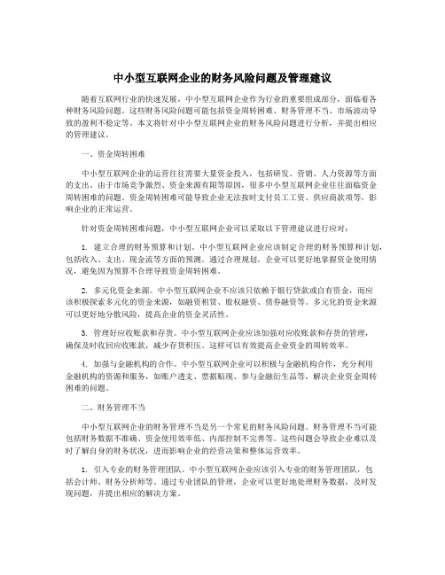 中小型互联网企业的财务风险问题及管理建议