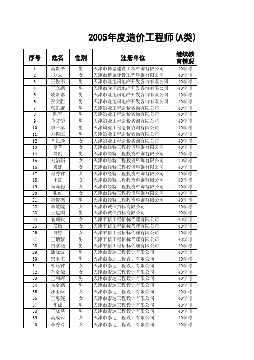 2005年造价咨询企业资质年检明细表