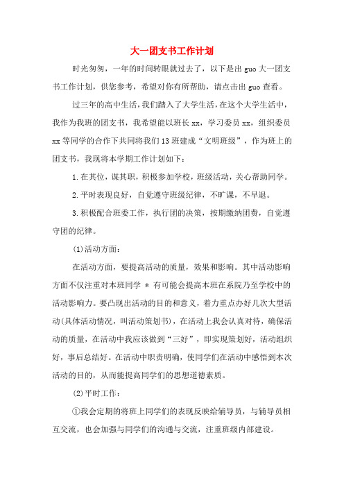 大一团支书工作计划