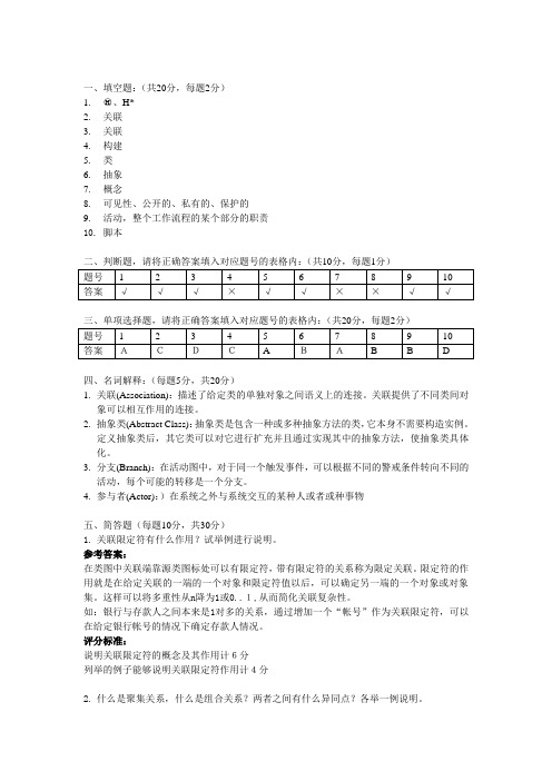 面向对象技术UML 样题一 参考答案