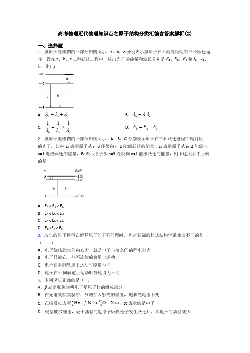 高考物理近代物理知识点之原子结构分类汇编含答案解析(2)