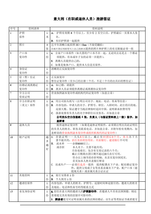 意大利(在职或退休人员)旅游签证