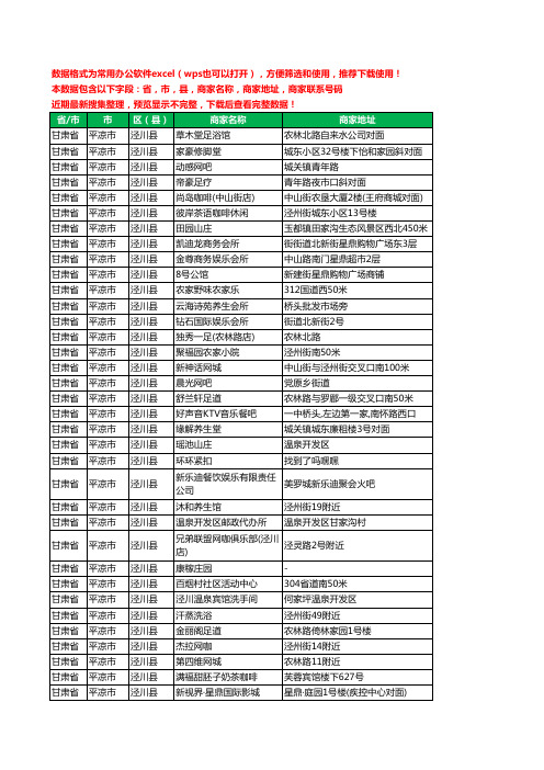 2020新版甘肃省平凉市泾川县休闲娱乐工商企业公司商家名录名单黄页联系电话号码地址大全37家