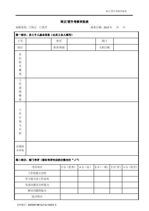 试用期转正考核审批表