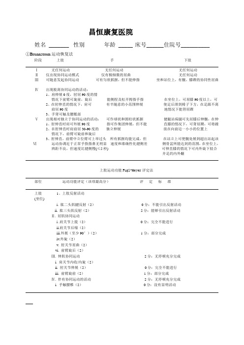 Brunnstrom量表及Fuglmeyer评定法