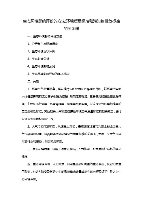 生态环境影响评价的方法;环境质量标准和污染物排放标准的关系建