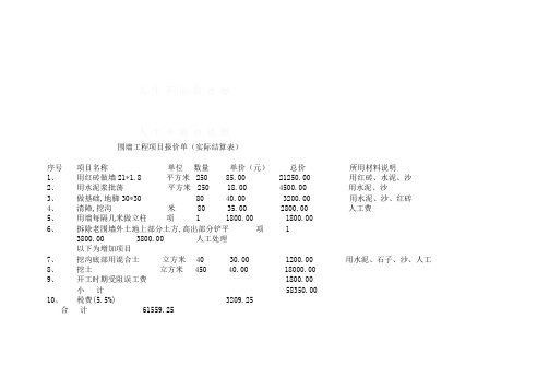 围墙工程项目报价单