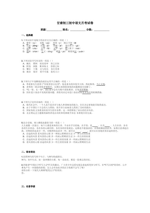 甘肃初三初中语文月考试卷带答案解析
