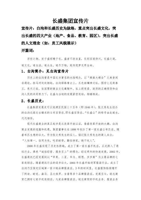 企业宣传片脚本方案-广告文案案例-企宣-综合性集团-长盛集团宣传片框架文案