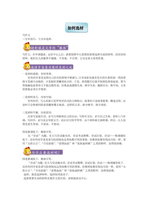 六年级下册语文讲义-小升初作文指导:如何选材 全国通用