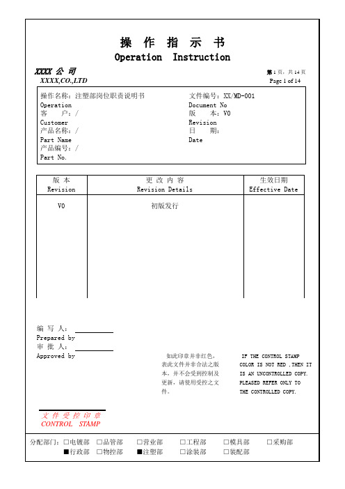 注塑厂-注塑部岗位职责说明书