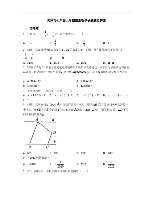 天津市七年级上学期期末数学试题题及答案