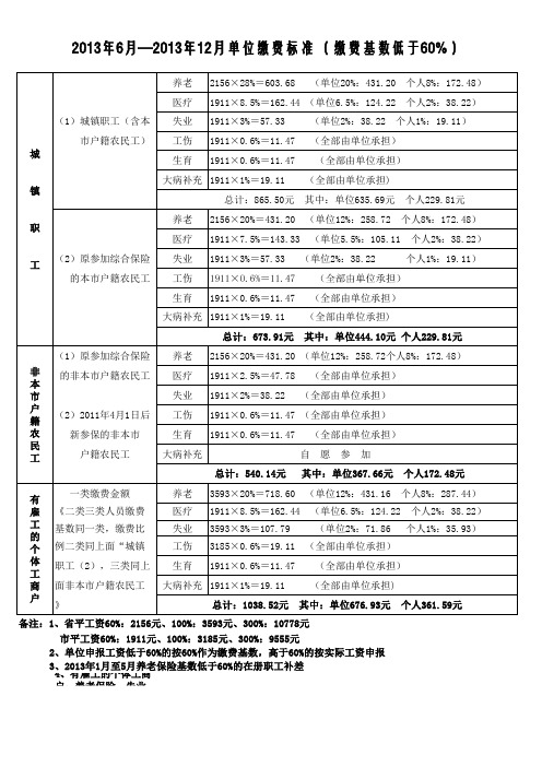 2013年缴费标准-四川社保