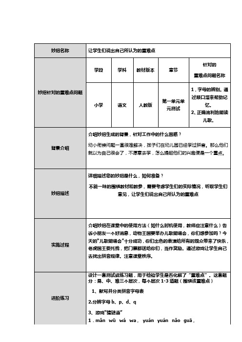 重难点妙招设计单模板