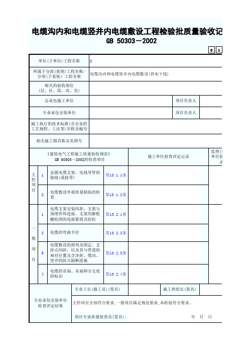 电缆沟内和电缆竖井内电缆敷设工程检验批质量验收记录