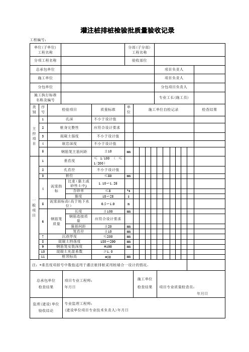 灌注桩排桩检验批质量验收记录