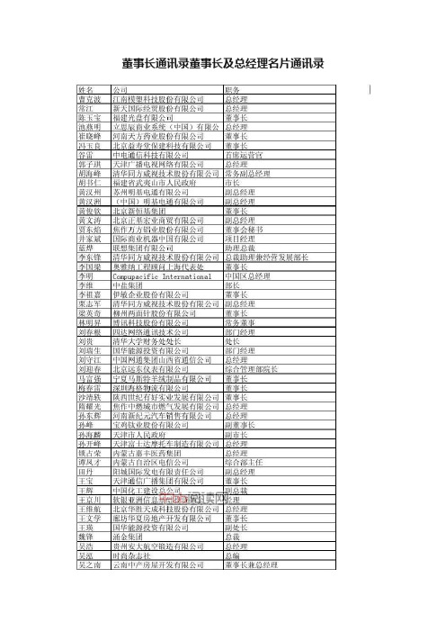 董事长通讯录董事长及总经理名片通讯录