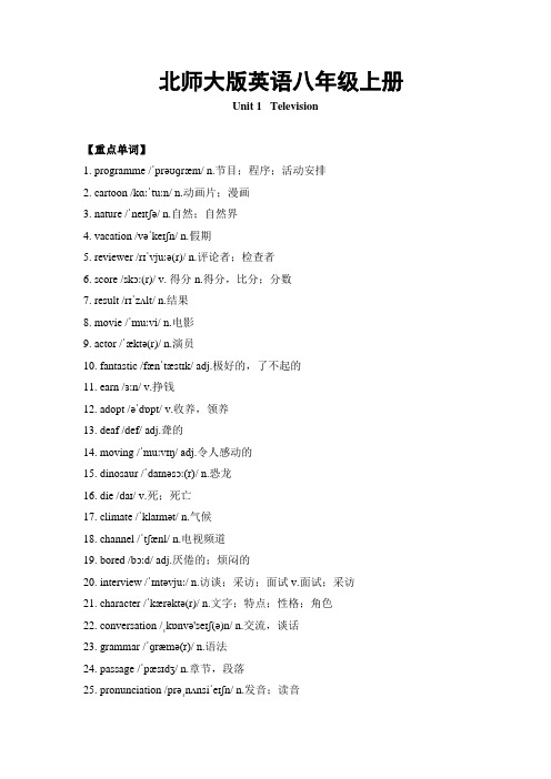 北师大版英语八年级上册Unit 1  Television重难点知识归纳总结