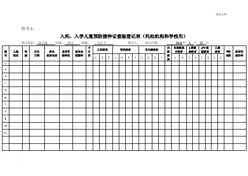 儿童接种登记表(幼儿园填)