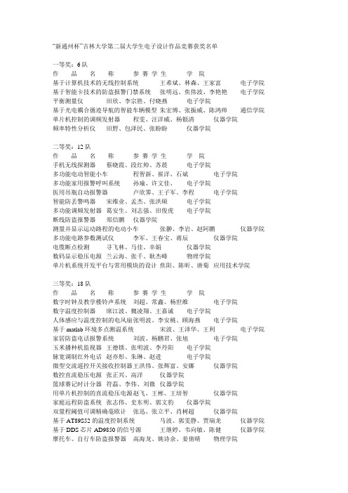 第二届“新通州杯”吉林大学大学生电子设计作品竞赛获奖名单