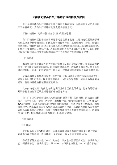 云南省巧家县白牛厂铅锌矿地质特征及成因