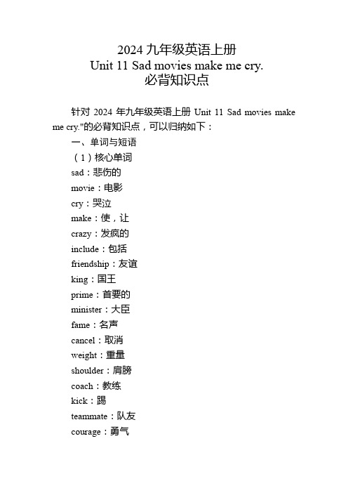 2024九年级英语上册Unit11必背知识点