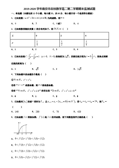 2019-2020学年南京市名校数学高二第二学期期末监测试题含解析