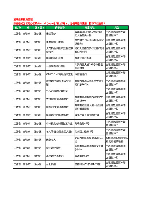 2020新版江西省新余市渝水区婚纱摄影工商企业公司商家名录名单黄页联系方式电话大全17家