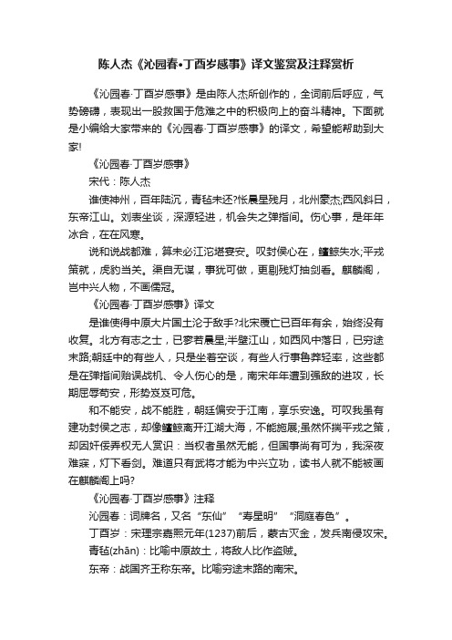 陈人杰《沁园春·丁酉岁感事》译文鉴赏及注释赏析