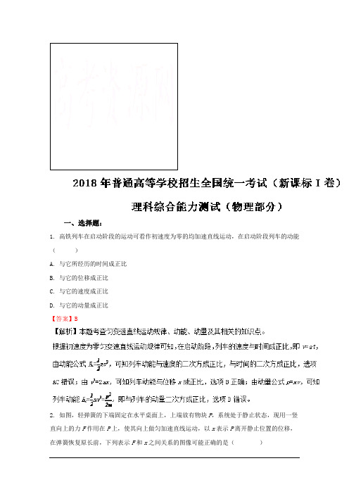 2018年高考真题——理综物理(全国卷Ⅰ)-Word版含解析