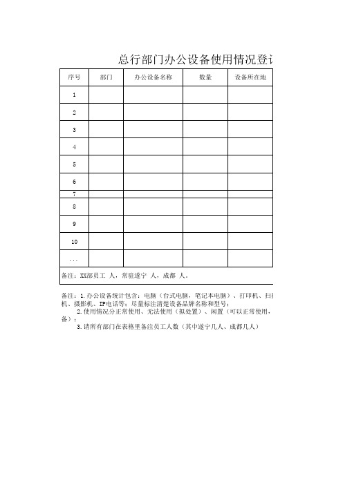 银行办公设备使用情况登记表