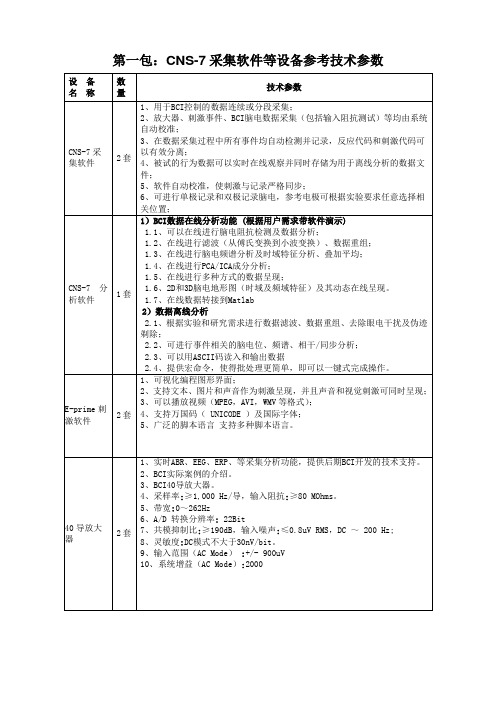 第一包CNS-7采集软件等设备参考技术参数