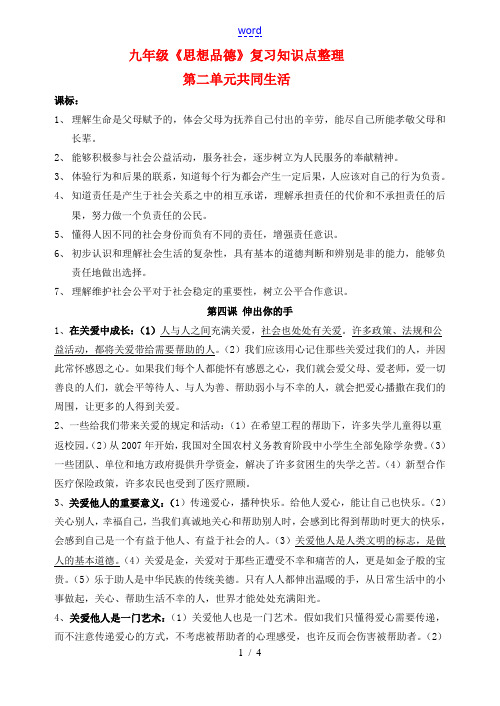 九年级政治 第二单元共同生活复习知识点整理教学素材 人民版