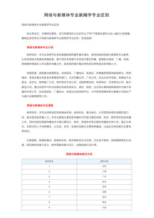 网络与新媒体专业新闻学专业区别